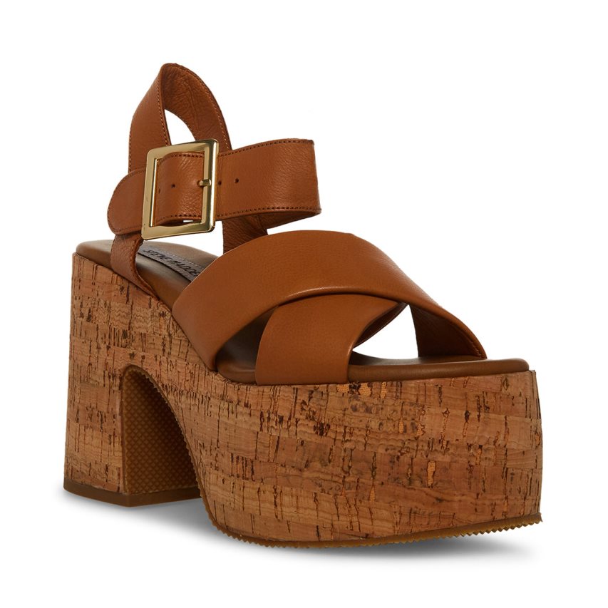 Sandalias de Plataforma Steve Madden Palmer Cuero Mujer Marrones | ES ZP1438